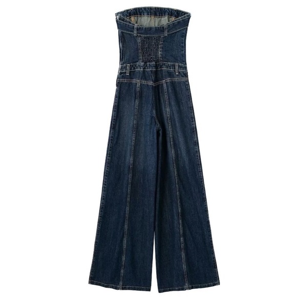 Zara Strapless Wide Leg Denim Jumpsuit size Medium - Picture 3 of 6